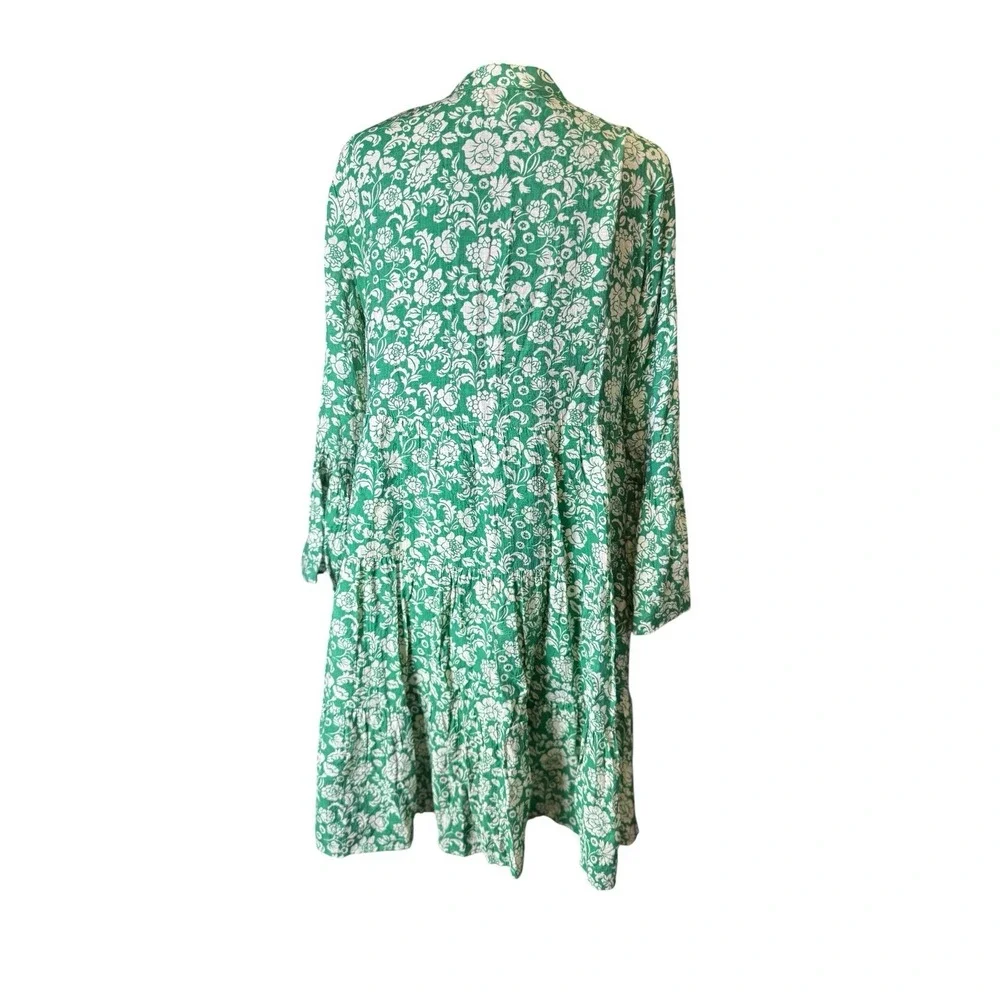 Choklate‎ Paris Babydoll Dress Womens M Green Excellent Floral Silk Blend Tiered